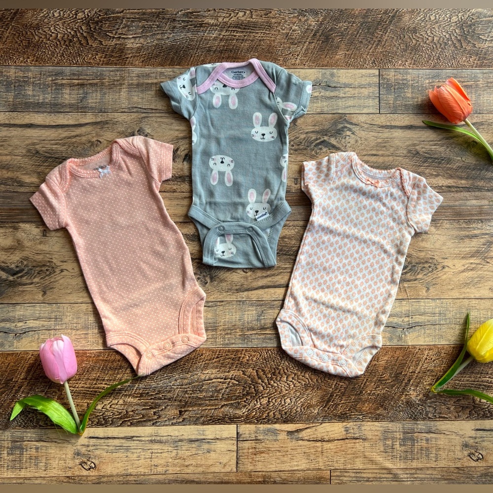 Set of 3 Baby Onesies in Pastel Colors